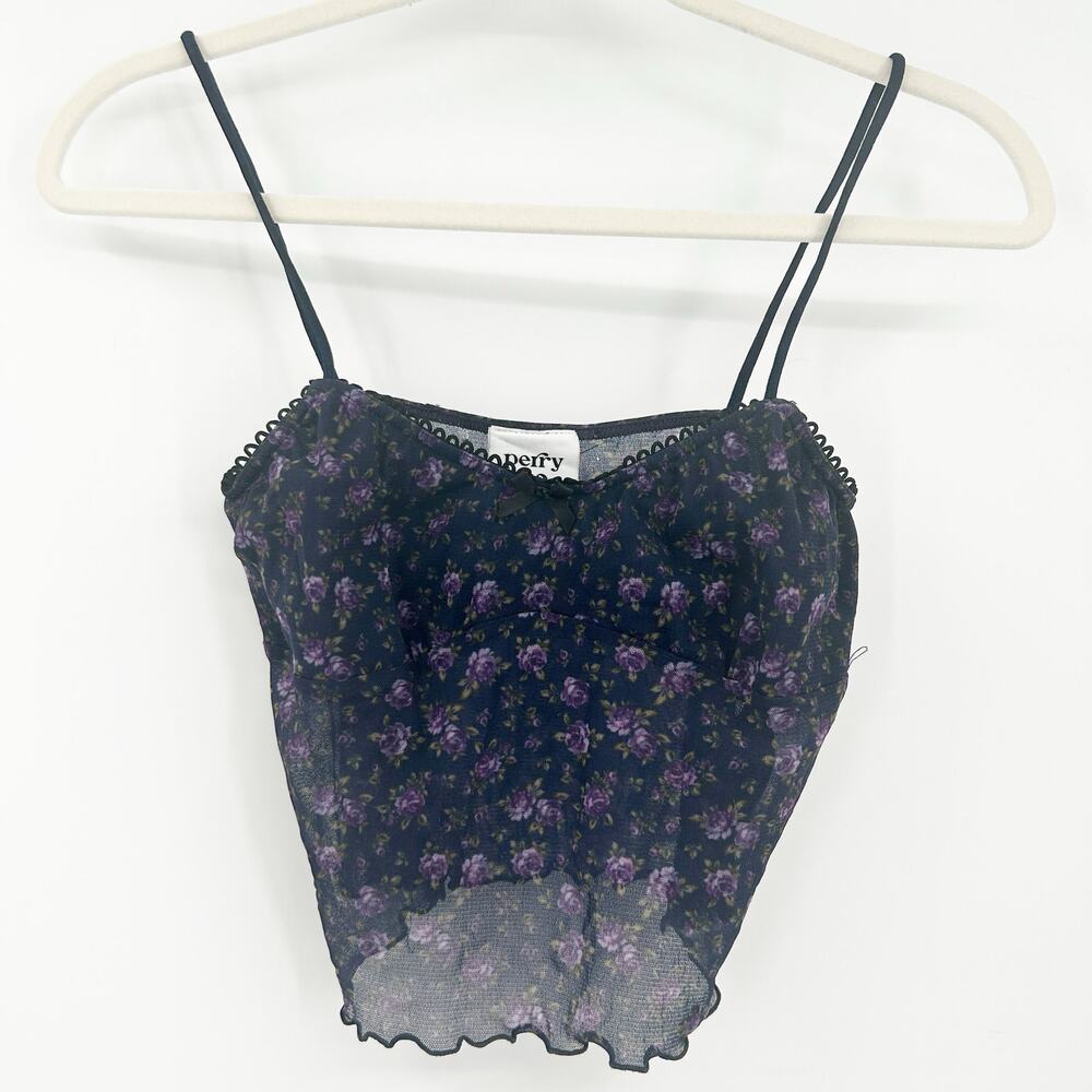 Perry + Co Floral Womens Whimsigoth Y2K Dark Cottagecore‎ Floral Crop Cami Top